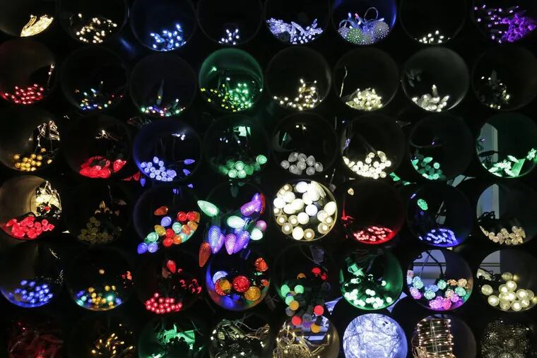 A variety of Christmas lights are displayed at the American Christmas showroom in Mount Vernon, N.Y.