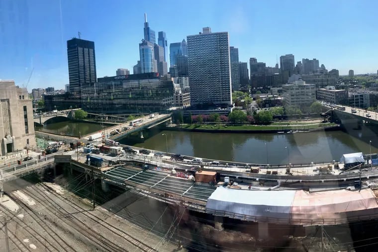 The view of Center City across the Schuylkill from the Cira South roof and Sunset Social.