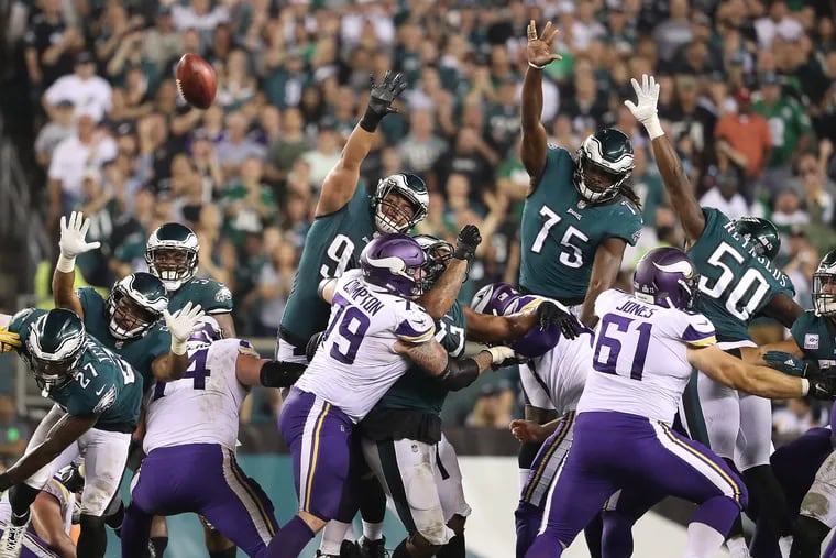 The Eagles could not block the game-winning field goal the Vikings' Dan Bailey in the fourth quarter.