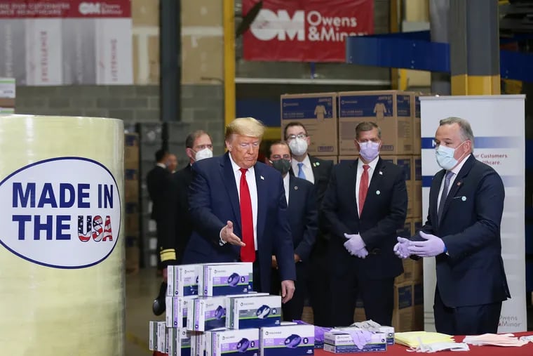 President Donald Trump toured the Owens & Minor medical equipment distribution center in Allentown on Thursday.