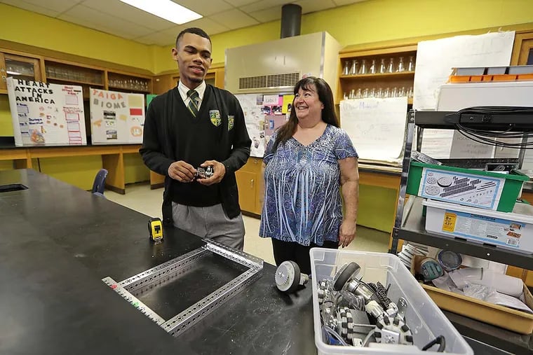 Christian Perez, who hopes to build a robotics team at Edison High, and his coach is Barbara Bess-Pashak.