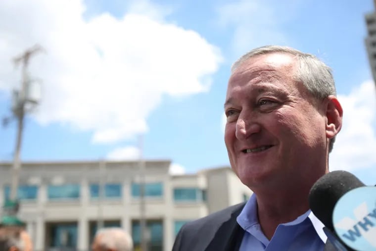 Jim Kenney talks to a WHYY reporter after his primary rivals endorse him for mayor on Thursday, July 23, 2015. ( STEPHANIE AARONSON / Staff Photographer )