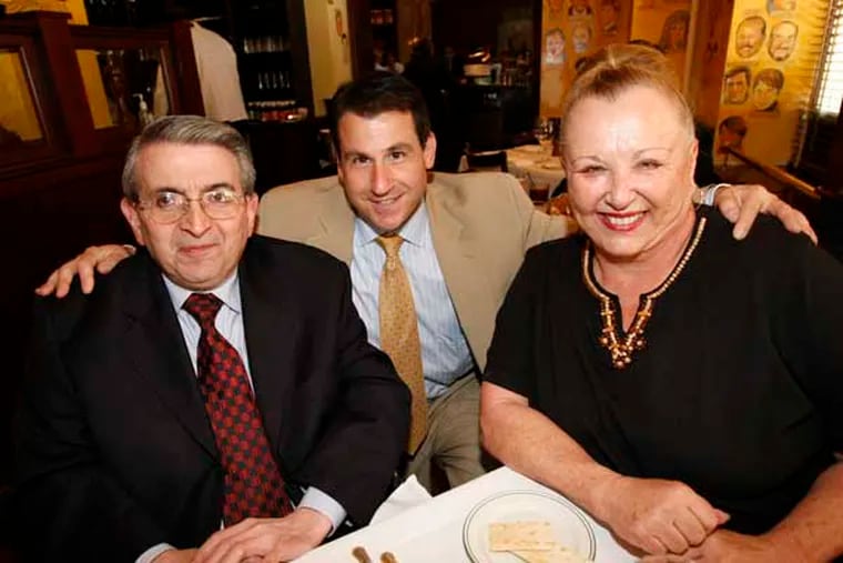 Nick Maiale (left), seen here dining at the Palms with ward leaders Larry Farnese (center) and Rosanne Pavciello retired last week as chair of the Pa. retirement system.