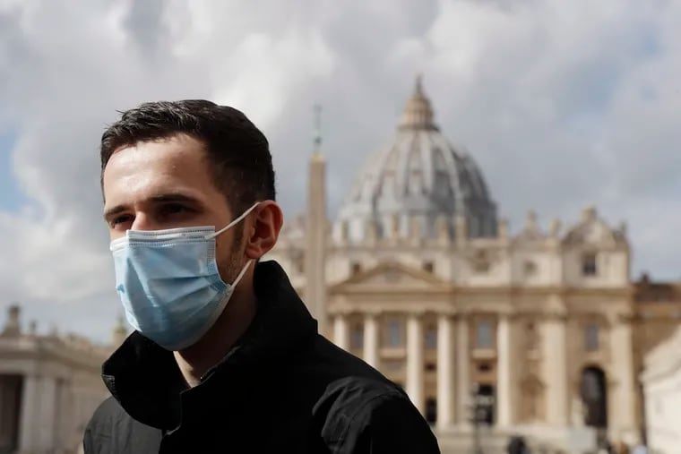 Whistleblower Kamil Jarzembowski meets journalists outside St. Peter's Square at the Vatican on Wednesday.