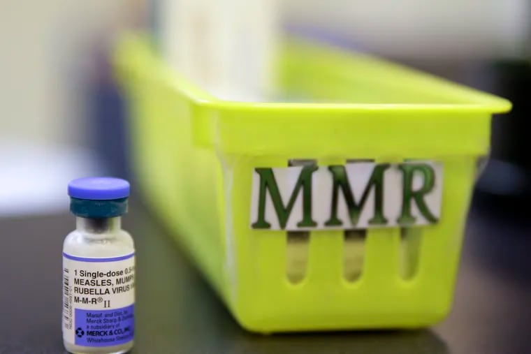 This Feb. 6, 2015, file photo shows a Measles, Mumps and Rubella (MMR) vaccine on a countertop at a pediatrics clinic in Greenbrae, Calif.