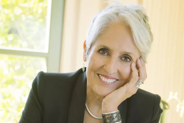 Joan Baez. The folk music legend plays Verizon Hall at the Kimmel Center on Wednesday on her 'Fare Thee Well' tour, which she has announced will be her last.