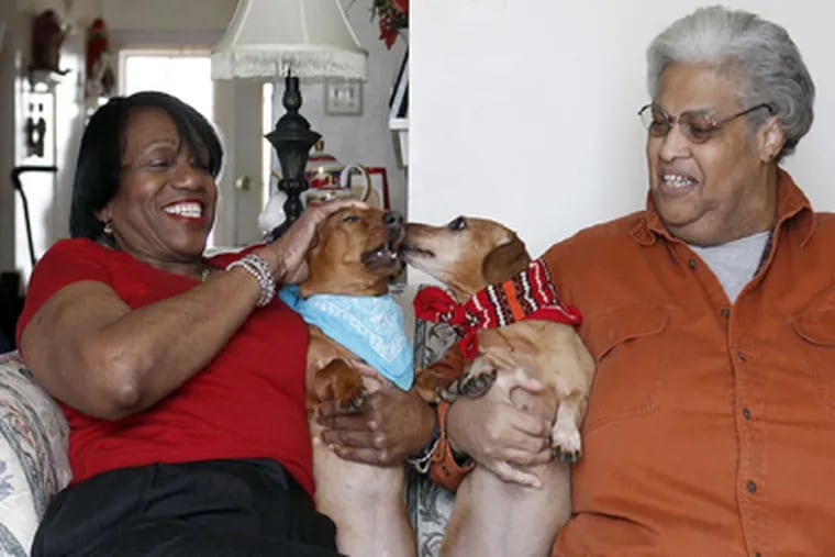 YONG KIM / STAFF PHOTOGRAPHER Docena and Lee Blyden installed a security camera so they could monitor dachshunds Percy and Wendy from their smartphones.