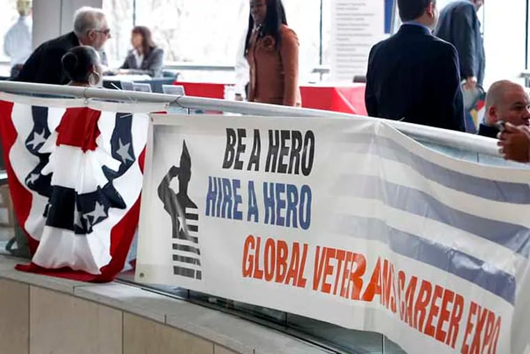 Photograph from Be A Hero Hire a Hero job expo at Constitution Center at 6th and Arch in Philadelphia on Friday, December 7, 2012. The job fair is for veterans and will be at the Constitution Center until 4:00 p.m. ( ALEJANDRO A. ALVAREZ / STAFF PHOTOGRAPHER )