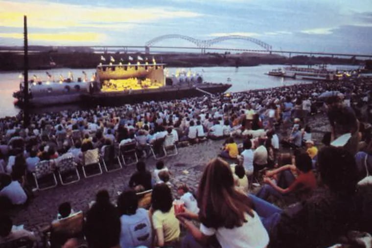 The American Wind Symphony Orchestra performing in Memphis on the floating stage designed by Louis Kahn.