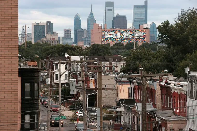 A view of the Philadelphia skyline, looking south, from the Temple Hospital parking garage.