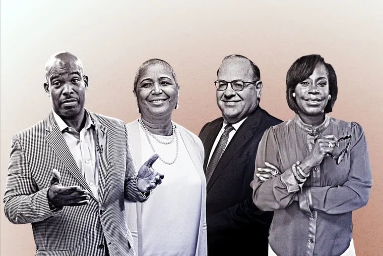 The prospective candidates for Philadelphia mayor (from left): Derek Green, Maria Quiñones-Sánchez, Allan Domb, and Cherelle L. Parker.