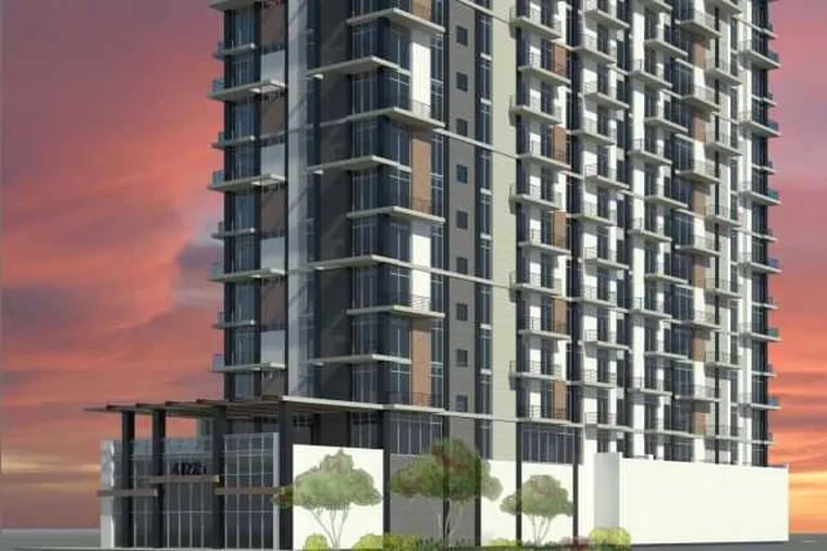 Artist's rendering of residential tower planned at 4125 Chestnut St.