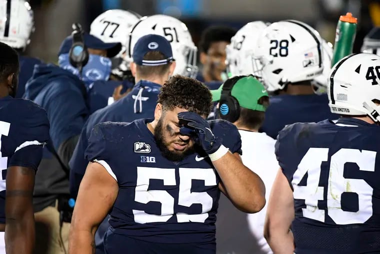 Penn State defensive tackle Antonio Shelton leaves the field in the fourth quarter of the loss to Iowa last Saturday. He said there is an expectation for the team to win because "none of us are losers."