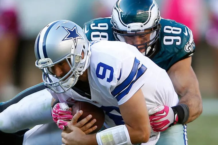 Connor Barwin sacks Cowboys quarterback Tony Romo. (David Maialetti/Staff Photographer)