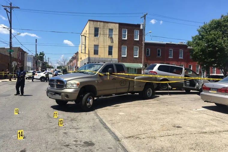 Scene in Point Breeze where a tow-truck driver fatally wounded a man during a shootout over a vehicle repossession on Friday, June 9, 2017.