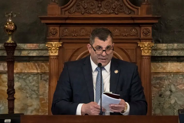 Pennsylvania House Speaker Mark Rozzi, (D., Berks), presides over a session of the House of Representatives at the Capitol in Harrisburg.