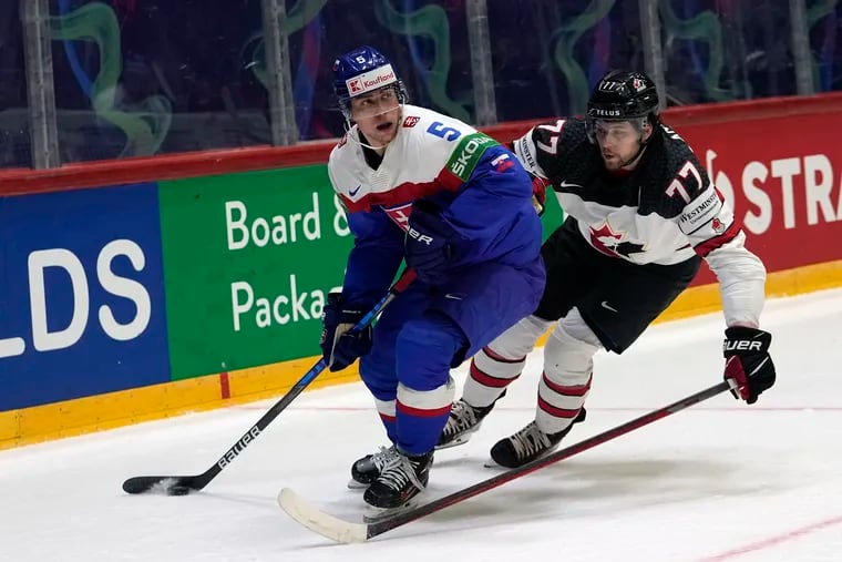 Šimon Nemec is currently playing for Slovakia at the World Championships and is expected to be one of the top two defenseman selected in July's draft.