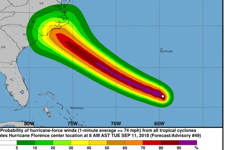 Projected tropical-storm force winds from Florence.