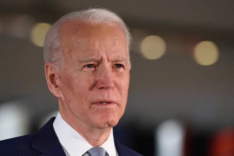 Former vice president Joe Biden speaks at the National Constitution Center in Philadelphia Tuesday after another series of wins in the Democratic presidential primary.