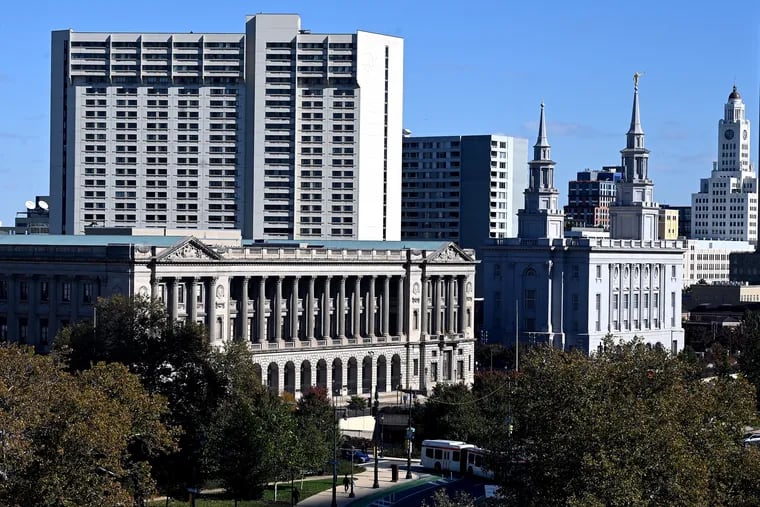 The former Family Court Building (left) and the Philadelphia Pennsylvania Temple of the Church of Jesus Christ of Latter-day Saints (right) on Logan Square. A developer who was set to build a residential tower in the vicinity has pulled out of the project.