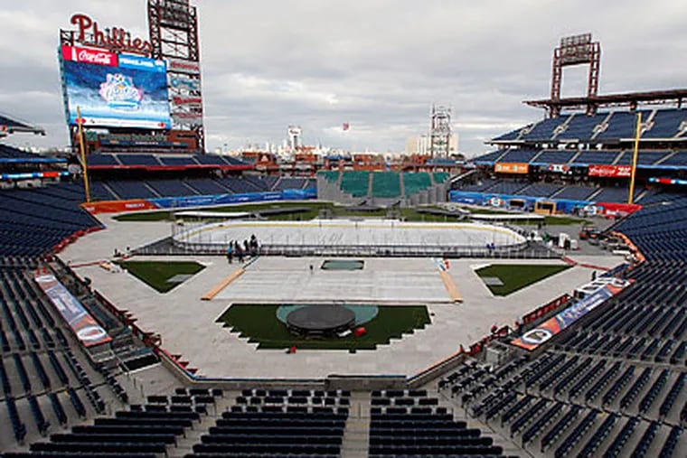 Final preparations are underway at Citizens Bank Park for the Winter Classic. (Yong Kim/Staff Photographer)