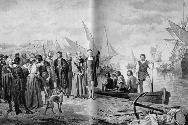 Depiction of Christopher Columbus at Palos harbor (Cartagena).