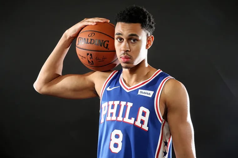 Zhaire Smith stands for a portrait during media day at the Sixers Training Complex in Camden, N.J., on Sept. 21, 2018.