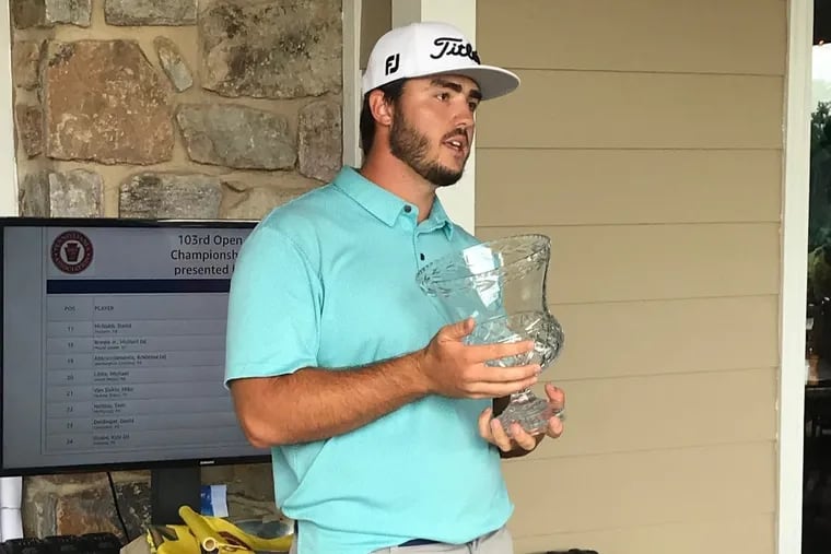 Isaiah Logue with the trophy after winning the 2019 Pennsylvania Open championship.