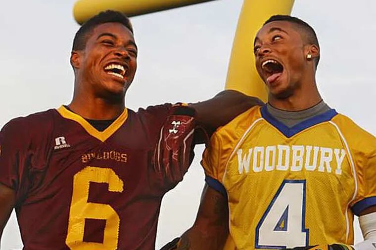 Corey Clement (left) and Anthony Averett grew up together in Glassboro, but both covet the South Jersey Group I Championship on different teams.  (Ron Cortes/Staff Photographer)