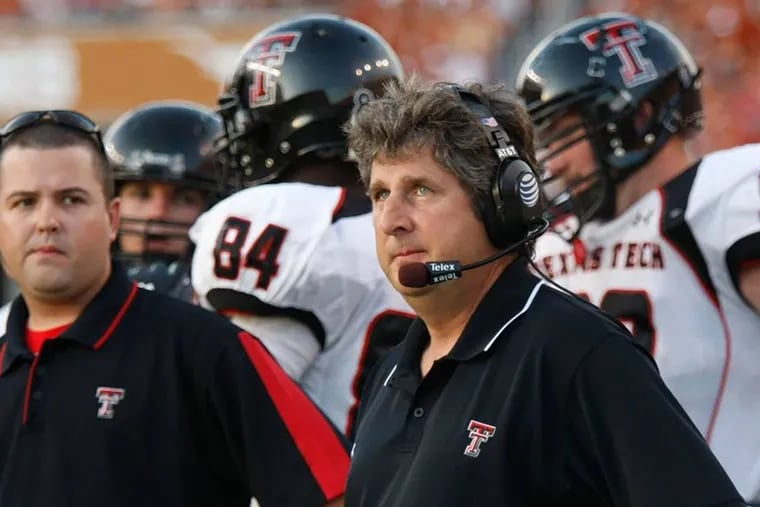 Mike Leach, shown during his coaching tenure at Texas Tech, died this week. But before he became a successful head coach, he applied to become Villanova's offensive coordinator under then-head coach, Andy Talley.