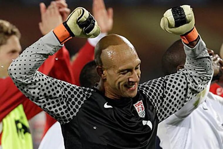 U.S. goalkeeper Tim Howard said advancing out of group play was only "the first hurdle." (AP Photo / Elise Amendola)