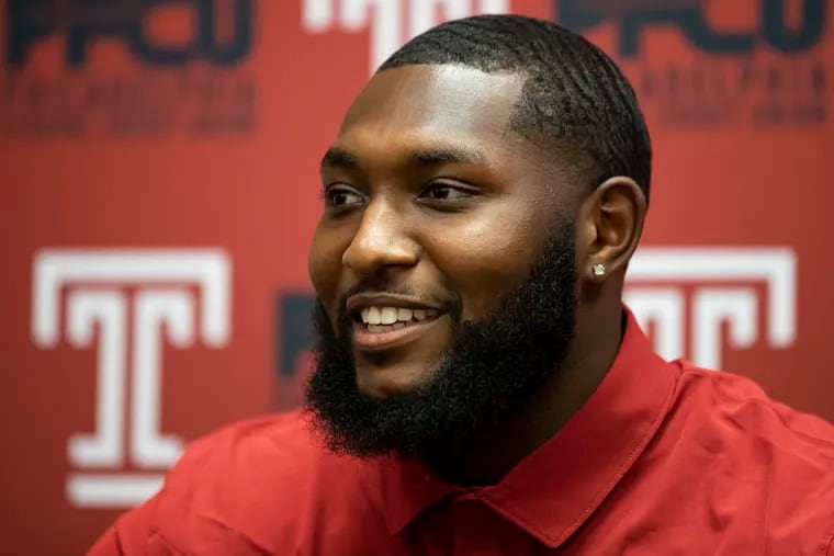 Xach Gill speaks with reporters during Football Media Day at Edberg Olson Hall at Temple University in Philadelphia, Pa. on Thursday, July 28, 2022.