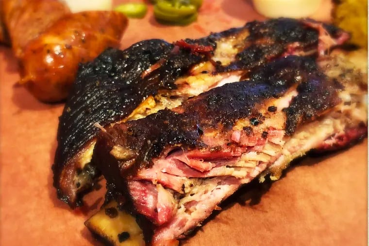 A pink halo in the meat is a tell tale sign of the deep smoke on the spare ribs at Mike's BBQ.