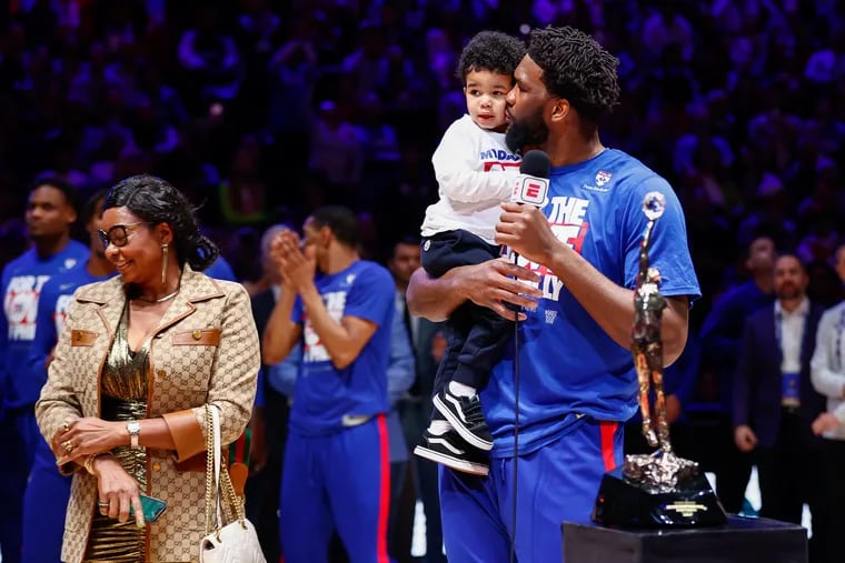 Joel Embiid accepts MVP trophy in front of Sixers fans at the
