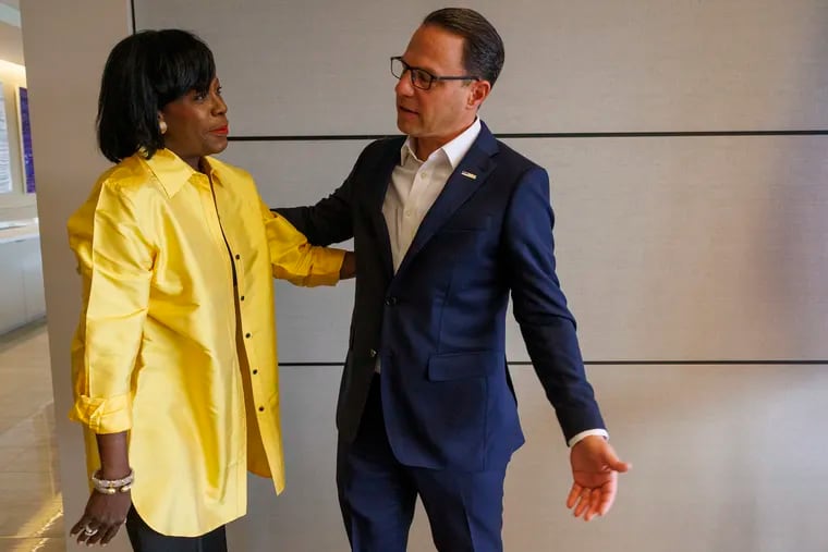 Cherelle Parker, Democratic nominee for mayor, has a meeting with Pennsylvania Gov. Josh Shapiro before a news conference.