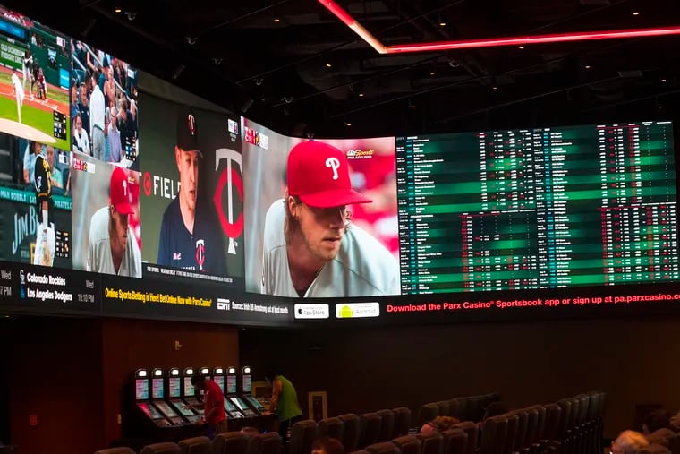 The Sportsbook area of the Parx Casino with its many screens and the betting odds on Sept. 4, 2019.