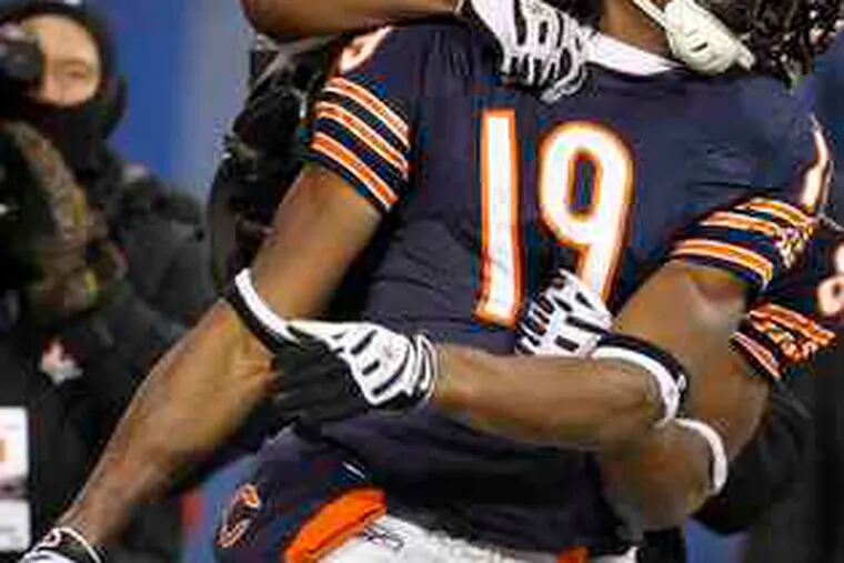 The Bears' Devin Aromashodu celebrates his game-winning TD reception, the biggest catch of his three-year career.