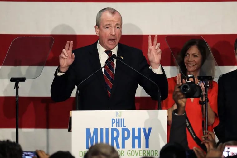 Phil Murphy speaks to supporters during a Democratic primary election watch party at the Robert Treat Hotel, Tuesday, June 6, 2017, at in Newark, N.J.