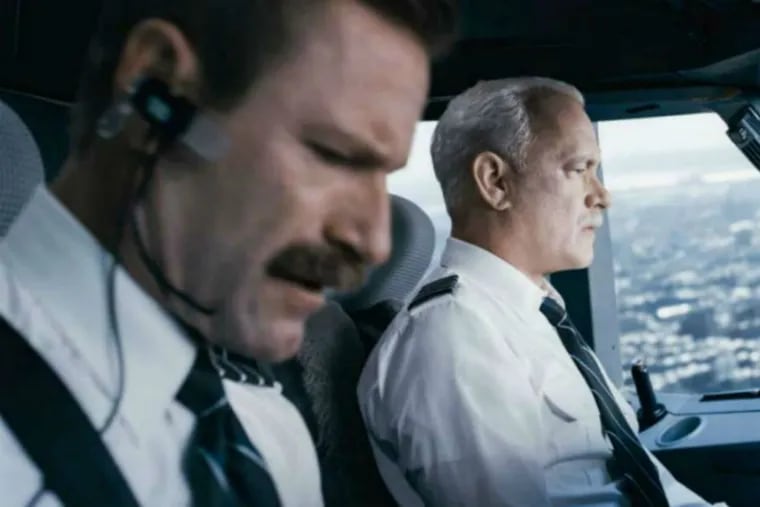Aaron Eckhart (left) and Tom Hanks in "Sully."