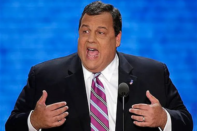 New Jersey Governor Chris Christie addresses the Republican National Convention in Tampa, Fla., on Aug. 28, 2012. (AP Photo / J. Scott Applewhite)