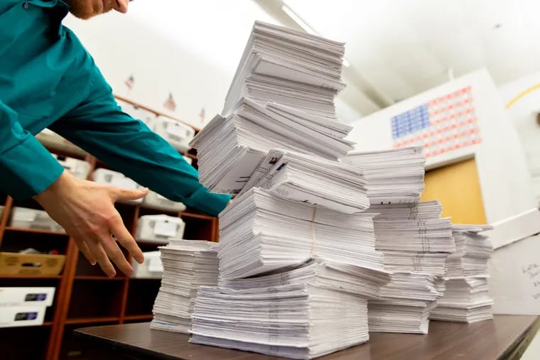 These absentee ballots from Philadelphia voters — more than 1,000 of them — were rejected for arriving after the deadline in the 2018 elections.