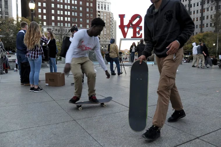 For a few weekends earlier this month, after the fountain was drained for winter, LOVE Park was the skateboard nirvana of the late 1990s and early 2000s all over again. TOM GRALISH / Staff Photographer