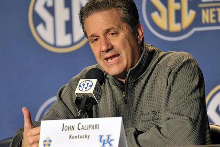 Kentucky Wildcats head coach John Calipari during the press conference after his team defeated the Arkansas Razorbacks in the SEC Conference Championship game at Bridgestone Arena. Kentucky won 78-63. (Jim Brown/USA Today)