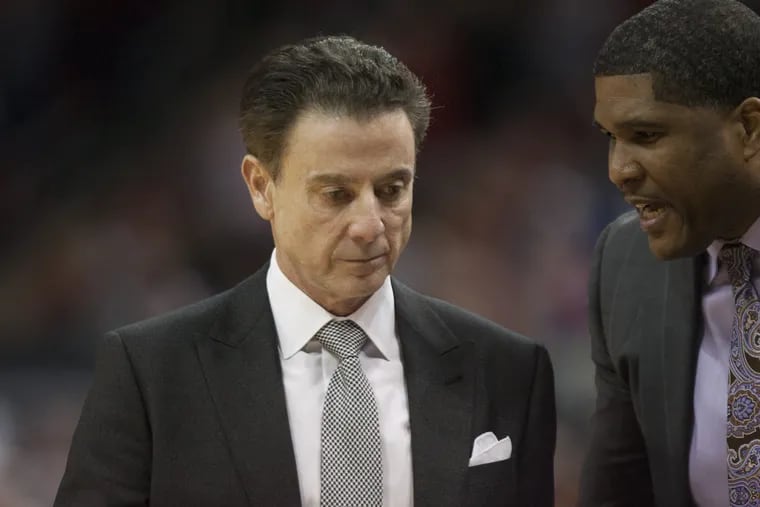 LOUISVILLE, KY – DECEMBER 21: Louisville Cardinals head coach Rick Pitino listens to Louisville Cardinals assistant coach Kenny Johnson in the second half on December 21, 2016 at the KFC Yum! Center in Louisville, KY. Louisville defeated Kentucky 73-70. (Photo by Chris Humphrey/Icon Sportswire) (Icon Sportswire via AP Images)