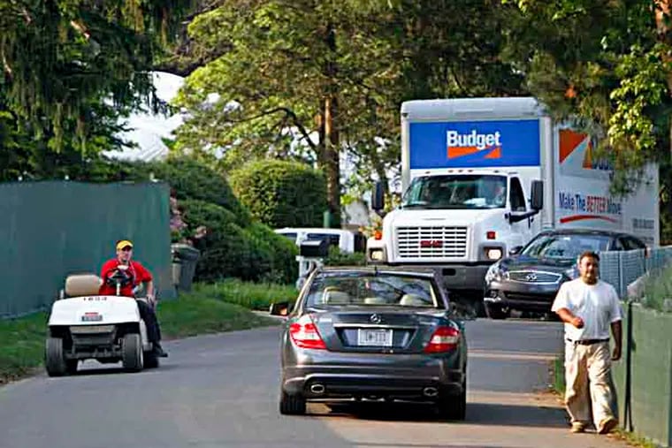 Traffic backs up on Golf House Road, Wednesday May 29, 2013, which surrounds Merion Golf Club, in Ardmore Pa., as crews prepare for the U.S. Open.  (For the Daily News/ Joseph Kaczmarek)