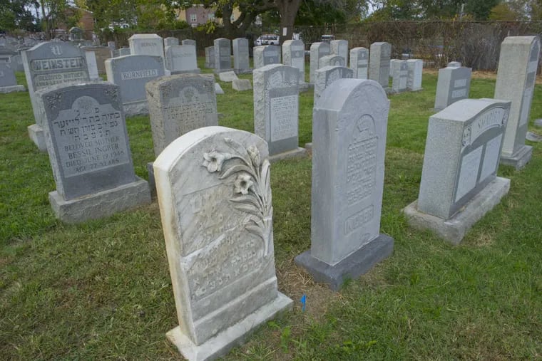 October 23, 2017 -- View of some of the repaired headstones that were vandalized in February at the Mt. Carmel Cemetery in Northeast Philadelphia.  Mayor Jim Kenney and a few other public officials will take a semi-private tour of the site Tuesday October 24 with staff and volunteers from the Jewish Federation who helped complete the repairs.
