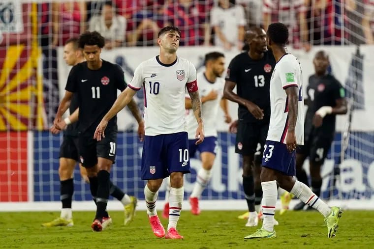 Christian Pulisic (10) laments missing a chance to score against Canada on Sunday in Nashville.