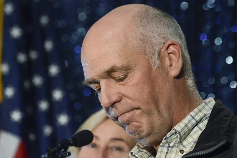 In this May 25, 2017, file photo, Republican Greg Gianforte speaks to supporters after winning Montana's open congressional seat.