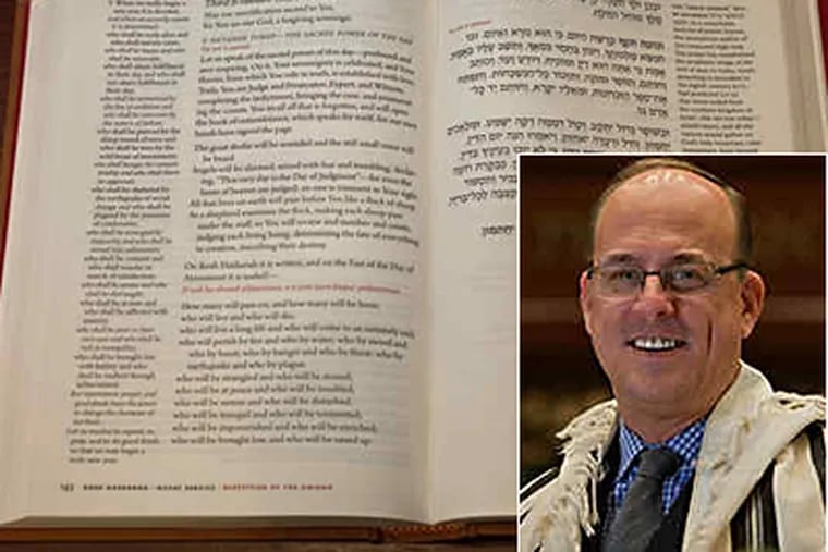 Rabbi Aaron Krupnick (inset) of Congregation Beth-El in Voorhees says the "Mahzor Lev Shalem" or "Mahzor of the Whole Heart," draws from across the religious spectrum. (David M Warren/Staff)