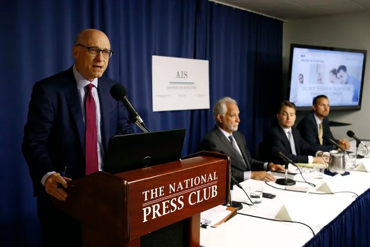 Center City lawyer Stewart Eisenberg speaks at a news conference about sex abuse by Boy Scouts of America leaders on Tuesday, Aug. 6, 2019, at the National Press Club in Washington, D.C.